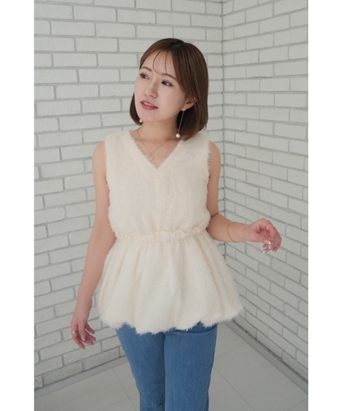 ORGUE（オルグ）の「Fringe jacquard blouse/フリンジジャガードブラウス（シャツ/ブラウス・レディース・ピンク/ブラック/アイボリー・FREE）」の4枚目の写真