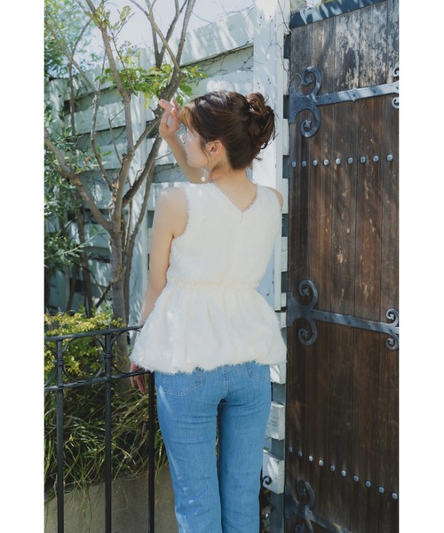 ORGUE（オルグ）の「Fringe jacquard blouse/フリンジジャガードブラウス（シャツ/ブラウス・レディース・ピンク/ブラック/アイボリー・FREE）」の6枚目の写真