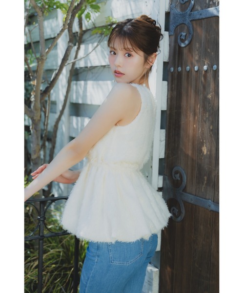 ORGUE（オルグ）の「Fringe jacquard blouse/フリンジジャガードブラウス（シャツ/ブラウス・レディース・ピンク/ブラック/アイボリー・FREE）」の7枚目の写真