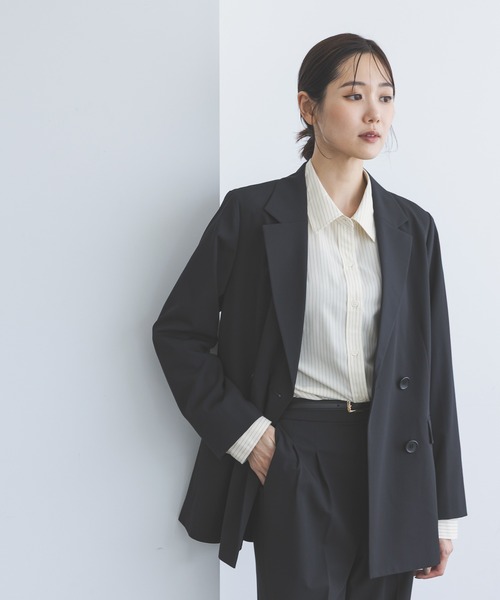GLOBAL WORK(グローバルワーク)の「ウツクシルエットダブルジャケット/766163(テーラードジャケット・レディース・モカ/ブラック/ネイビー・SMALL/X-LARGE/MEDIUM/LARGE)」の1枚目の写真