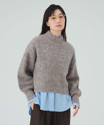 ミックスシャギー ハイネック ニット プルオーバー