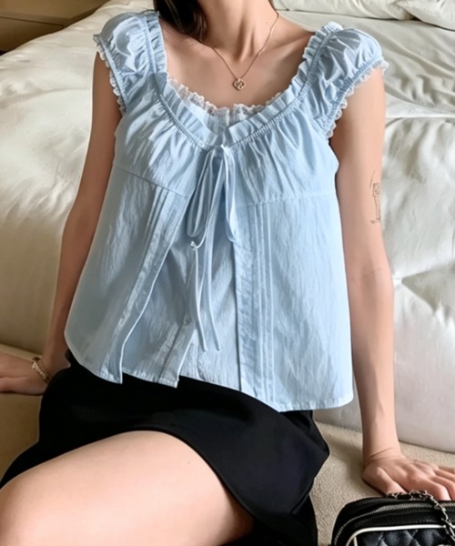 FLINEA(フリネア)の「フェイクレイヤードブラウス(シャツ/ブラウス・レディース・ブルー/ホワイト/ブラック/ピンク・FREE)」の7枚目の写真
