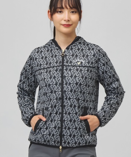 Callaway(キャロウェイ)の「キャロウェイ Callaway ラブキャロウェイハートプリントスターストレッチフルジップブルゾン(ナイロンジャケット・レディース・ブラック・M)」の1枚目の写真
