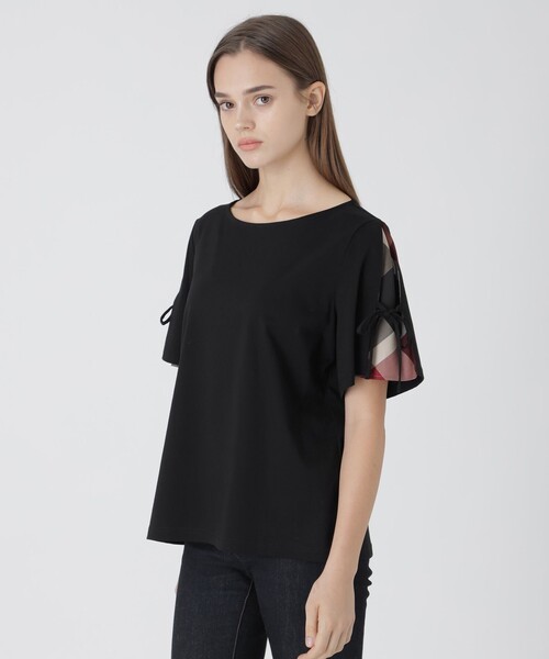 BLUE LABEL CRESTBRIDGE（ブルーレーベルクレストブリッジ）の「リボンスリーブカットソー（Tシャツ/カットソー・レディース・ブラック/ホワイト・38）」の2枚目の写真