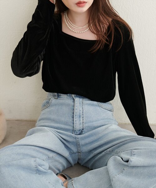 natural couture(ナチュラルクチュール)の「前後2WAY長袖プルオーバー(Tシャツ/カットソー・レディース・ブラック/ブラウン/アイボリー/チャコールグレー・FREE)」の2枚目の写真