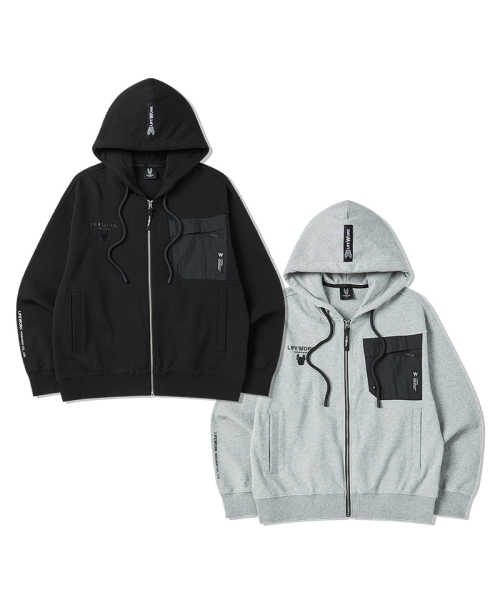 LIFE WORK(ライフワーク)の「ウーブンブロックフードジップアップ(パーカー・レディース・ライトグレー/ブラック・MEDIUM/LARGE)」の3枚目の写真