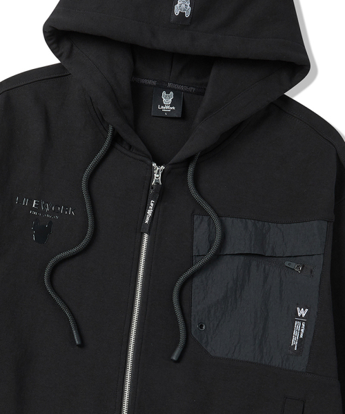 LIFE WORK(ライフワーク)の「ウーブンブロックフードジップアップ(パーカー・レディース・ライトグレー/ブラック・MEDIUM/LARGE)」の4枚目の写真