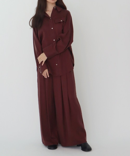 DRESSLAVE(ドレスレイブ)の「tencel tuck pants(テンセルタックワイドパンツ)(その他パンツ・レディース・レッド/ベージュ・38)」の5枚目の写真