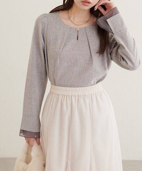 natural couture(ナチュラルクチュール)の「シアー重ねフレア袖ブラウス(シャツ/ブラウス・レディース・ライトベージュ/ブラック/グレー/ブラウン/サックスブルー・FREE)」の18枚目の写真
