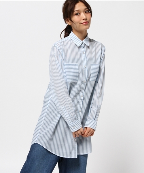 SLY(スライ)の「MULTI COLOR LONG SH(シャツ/ブラウス・レディース・オフホワイト/カーキ/ブラックミックス/ブルー系その他・FREE)」の4枚目の写真