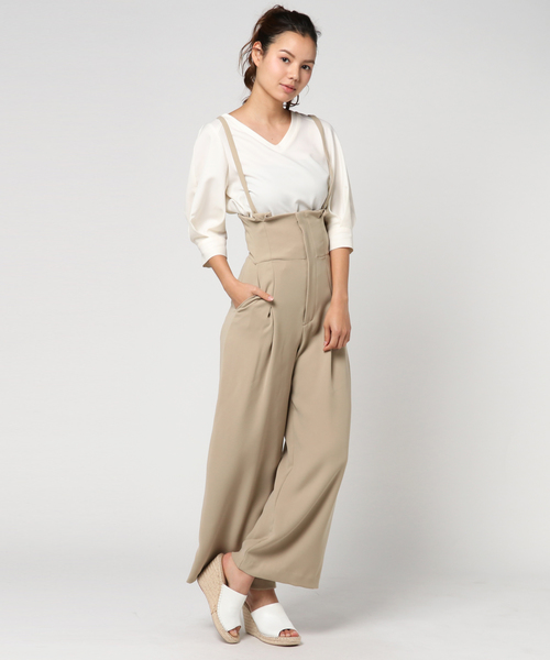 NINE(ナイン)の「サスペンダー付ハイウエストパンツ (その他パンツ・レディース・カーキ/ネイビー/ベージュ・1/0)」の8枚目の写真