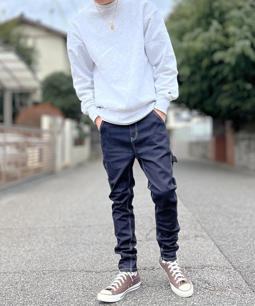 BEATJIVE(ビートジャイブ)の「ヴィンテージ加工 ペインターパンツ デニムパンツ ストレッチ スキニー サルエル メンズ(デニムパンツ・メンズ・グリーン系カモフラージュ/ワンウォッシュ/サックスブルー/インディゴブルー・2/3/4)」の5枚目の写真