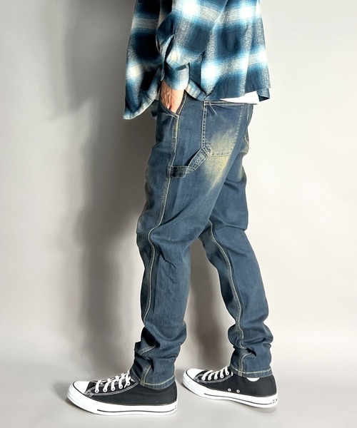 BEATJIVE(ビートジャイブ)の「ヴィンテージ加工 ペインターパンツ デニムパンツ ストレッチ スキニー サルエル メンズ(デニムパンツ・メンズ・グリーン系カモフラージュ/ワンウォッシュ/サックスブルー/インディゴブルー・2/3/4)」の8枚目の写真