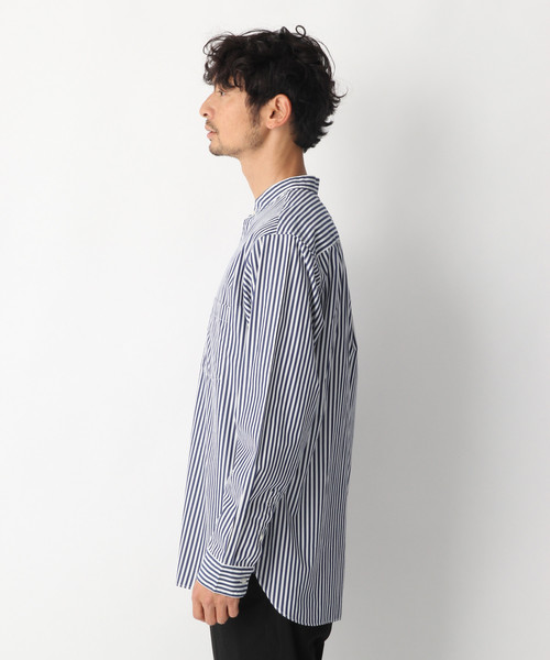 GLOBAL WORK（グローバルワーク）の「ファインスムースストライプバンドカラーシャツ/817740（シャツ/ブラウス・メンズ・ブルー系その他/グレー系その他7/ブルー系その他7・SMALL/MEDIUM/LARGE/X-LARGE）」の7枚目の写真