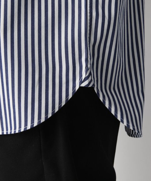 GLOBAL WORK（グローバルワーク）の「ファインスムースストライプバンドカラーシャツ/817740（シャツ/ブラウス・メンズ・ブルー系その他/グレー系その他7/ブルー系その他7・SMALL/MEDIUM/LARGE/X-LARGE）」の12枚目の写真