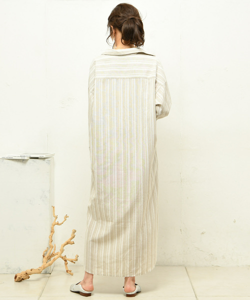 DouDou（ドゥドゥ）の「ストライプシャツワンピース（シャツワンピース・レディース・ベージュ/グレー・FREE）」の12枚目の写真
