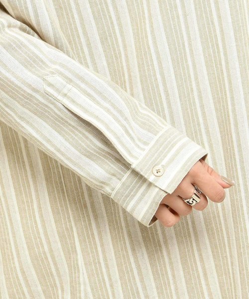 DouDou（ドゥドゥ）の「ストライプシャツワンピース（シャツワンピース・レディース・ベージュ/グレー・FREE）」の14枚目の写真