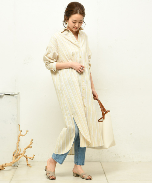 DouDou（ドゥドゥ）の「ストライプシャツワンピース（シャツワンピース・レディース・ベージュ/グレー・FREE）」の17枚目の写真