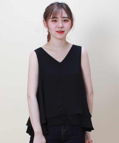 TRUDEA（トルディア）の「ティアードノースリーブブラウス（シャツ/ブラウス・レディース・ホワイト/ブラック/ベージュ/グリーン/モカ・MEDIUM/LARGE）」の3枚目の写真