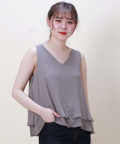 TRUDEA（トルディア）の「ティアードノースリーブブラウス（シャツ/ブラウス・レディース・ホワイト/ブラック/ベージュ/グリーン/モカ・MEDIUM/LARGE）」の4枚目の写真