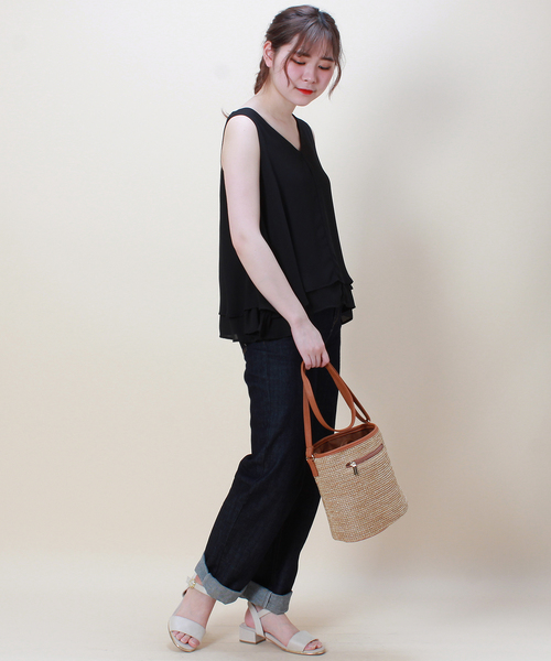 TRUDEA（トルディア）の「ティアードノースリーブブラウス（シャツ/ブラウス・レディース・ホワイト/ブラック/ベージュ/グリーン/モカ・MEDIUM/LARGE）」の13枚目の写真
