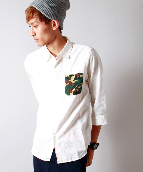 WEGO(ウィゴー)の「WEGO/コットンリネン7分袖シャツ(シャツ/ブラウス・メンズ・サックスブルー/ロイヤルブルー/ライトピンク/ホワイト/ブルー系その他/ネイビー/ブラック/ライトイエロー/レッド/ホワイト系その他/ライム・MEDIUM/LARGE)」の3枚目の写真