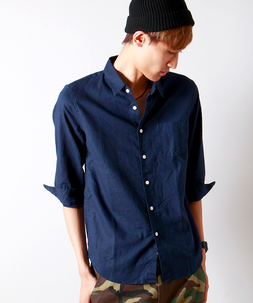 WEGO(ウィゴー)の「WEGO/コットンリネン7分袖シャツ(シャツ/ブラウス・メンズ・サックスブルー/ロイヤルブルー/ライトピンク/ホワイト/ブルー系その他/ネイビー/ブラック/ライトイエロー/レッド/ホワイト系その他/ライム・MEDIUM/LARGE)」の5枚目の写真