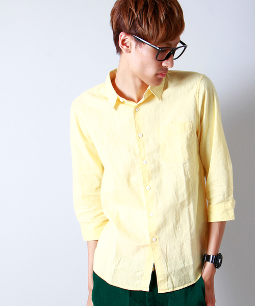 WEGO(ウィゴー)の「WEGO/コットンリネン7分袖シャツ(シャツ/ブラウス・メンズ・サックスブルー/ロイヤルブルー/ライトピンク/ホワイト/ブルー系その他/ネイビー/ブラック/ライトイエロー/レッド/ホワイト系その他/ライム・MEDIUM/LARGE)」の9枚目の写真