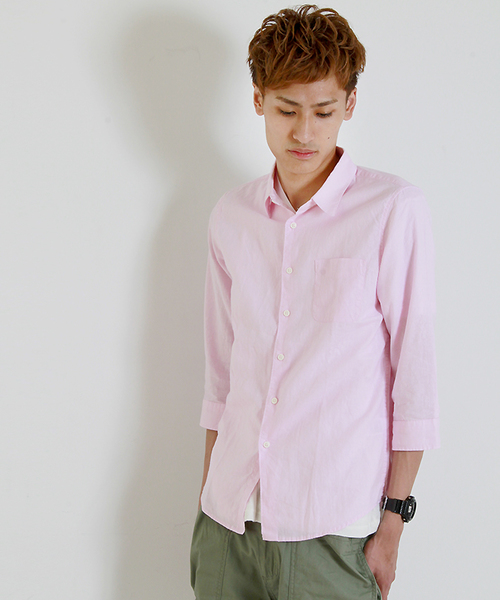 WEGO(ウィゴー)の「WEGO/コットンリネン7分袖シャツ(シャツ/ブラウス・メンズ・サックスブルー/ロイヤルブルー/ライトピンク/ホワイト/ブルー系その他/ネイビー/ブラック/ライトイエロー/レッド/ホワイト系その他/ライム・MEDIUM/LARGE)」の10枚目の写真