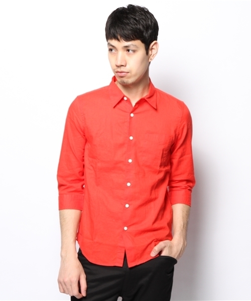 WEGO(ウィゴー)の「WEGO/コットンリネン7分袖シャツ(シャツ/ブラウス・メンズ・サックスブルー/ロイヤルブルー/ライトピンク/ホワイト/ブルー系その他/ネイビー/ブラック/ライトイエロー/レッド/ホワイト系その他/ライム・MEDIUM/LARGE)」の11枚目の写真