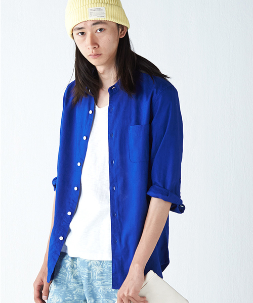 WEGO(ウィゴー)の「WEGO/コットンリネン7分袖シャツ(シャツ/ブラウス・メンズ・サックスブルー/ロイヤルブルー/ライトピンク/ホワイト/ブルー系その他/ネイビー/ブラック/ライトイエロー/レッド/ホワイト系その他/ライム・MEDIUM/LARGE)」の8枚目の写真