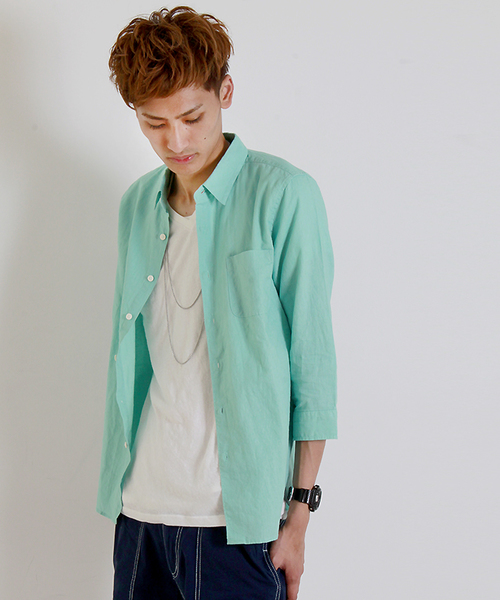 WEGO(ウィゴー)の「WEGO/コットンリネン7分袖シャツ(シャツ/ブラウス・メンズ・サックスブルー/ロイヤルブルー/ライトピンク/ホワイト/ブルー系その他/ネイビー/ブラック/ライトイエロー/レッド/ホワイト系その他/ライム・MEDIUM/LARGE)」の6枚目の写真