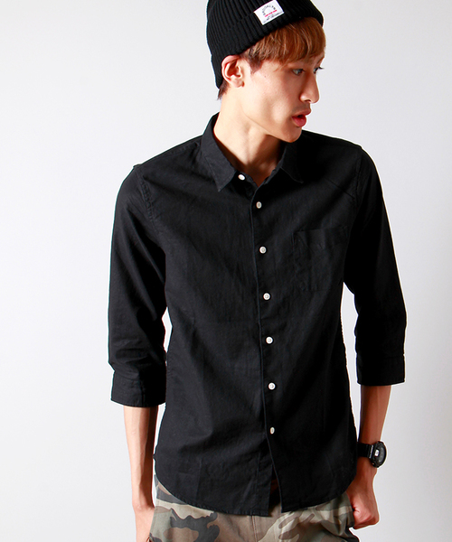 WEGO(ウィゴー)の「WEGO/コットンリネン7分袖シャツ(シャツ/ブラウス・メンズ・サックスブルー/ロイヤルブルー/ライトピンク/ホワイト/ブルー系その他/ネイビー/ブラック/ライトイエロー/レッド/ホワイト系その他/ライム・MEDIUM/LARGE)」の4枚目の写真