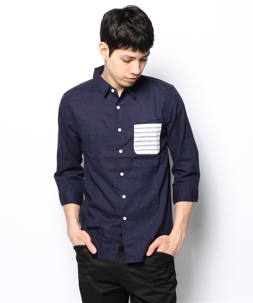 WEGO(ウィゴー)の「WEGO/コットンリネン7分袖シャツ(シャツ/ブラウス・メンズ・サックスブルー/ロイヤルブルー/ライトピンク/ホワイト/ブルー系その他/ネイビー/ブラック/ライトイエロー/レッド/ホワイト系その他/ライム・MEDIUM/LARGE)」の21枚目の写真