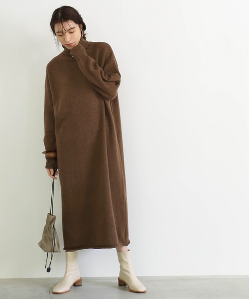 select MOCA（セレクトモカ）の「ウールタートルロングニット/リブスリーブビックシルエットニットワンピース（ニット/セーター・レディース・ベージュ/ブラウン・FREE）」の9枚目の写真