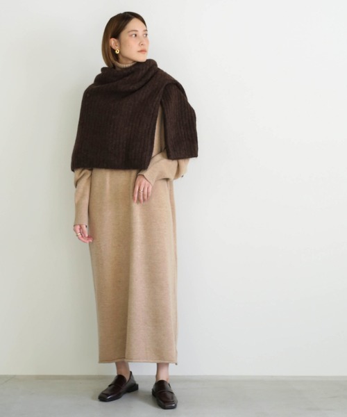 select MOCA（セレクトモカ）の「ウールタートルロングニット/リブスリーブビックシルエットニットワンピース（ニット/セーター・レディース・ベージュ/ブラウン・FREE）」の4枚目の写真