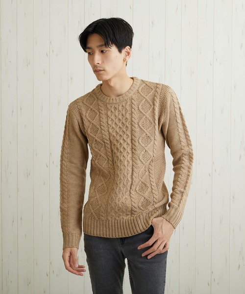 Bling Leads（ブリングリーズ）の「/Bling Leads/ケーブルクルーニット（ニット/セーター・レディース・ブラック/ベージュ/ネイビー/ブラウン/ワインレッド/ホワイト系その他/グレー系その他/ブルー系その他/ライトパープル/ホワイト系その他2/ブラック系その他2/グレー系その他2/ブラック系その他/ブラック×ホワイト/ネイビー×ホワイト/ブルーグレー/その他2/その他1/グリーン系・MEDIUM/LARGE/X-LARGE）」の11枚目の写真