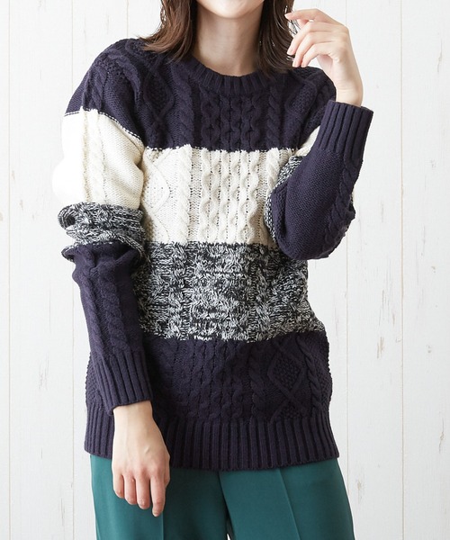 Bling Leads（ブリングリーズ）の「/Bling Leads/ケーブルクルーニット（ニット/セーター・レディース・ブラック/ベージュ/ネイビー/ブラウン/ワインレッド/ホワイト系その他/グレー系その他/ブルー系その他/ライトパープル/ホワイト系その他2/ブラック系その他2/グレー系その他2/ブラック系その他/ブラック×ホワイト/ネイビー×ホワイト/ブルーグレー/その他2/その他1/グリーン系・MEDIUM/LARGE/X-LARGE）」の14枚目の写真