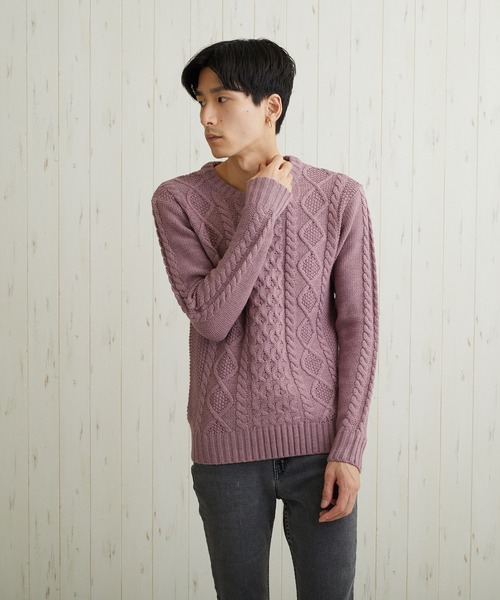 Bling Leads（ブリングリーズ）の「/Bling Leads/ケーブルクルーニット（ニット/セーター・レディース・ブラック/ベージュ/ネイビー/ブラウン/ワインレッド/ホワイト系その他/グレー系その他/ブルー系その他/ライトパープル/ホワイト系その他2/ブラック系その他2/グレー系その他2/ブラック系その他/ブラック×ホワイト/ネイビー×ホワイト/ブルーグレー/その他2/その他1/グリーン系・MEDIUM/LARGE/X-LARGE）」の16枚目の写真