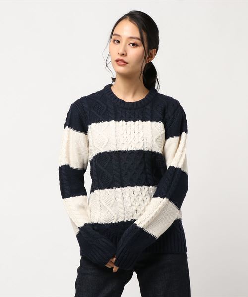 Bling Leads（ブリングリーズ）の「/Bling Leads/ケーブルクルーニット（ニット/セーター・レディース・ブラック/ベージュ/ネイビー/ブラウン/ワインレッド/ホワイト系その他/グレー系その他/ブルー系その他/ライトパープル/ホワイト系その他2/ブラック系その他2/グレー系その他2/ブラック系その他/ブラック×ホワイト/ネイビー×ホワイト/ブルーグレー/その他2/その他1/グリーン系・MEDIUM/LARGE/X-LARGE）」の15枚目の写真