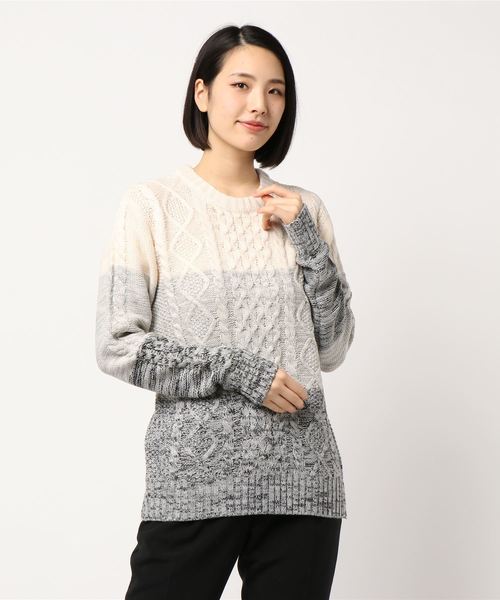 Bling Leads（ブリングリーズ）の「/Bling Leads/ケーブルクルーニット（ニット/セーター・レディース・ブラック/ベージュ/ネイビー/ブラウン/ワインレッド/ホワイト系その他/グレー系その他/ブルー系その他/ライトパープル/ホワイト系その他2/ブラック系その他2/グレー系その他2/ブラック系その他/ブラック×ホワイト/ネイビー×ホワイト/ブルーグレー/その他2/その他1/グリーン系・MEDIUM/LARGE/X-LARGE）」の22枚目の写真