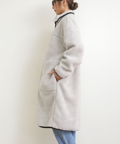 andme（アンドミー）の「ボアロングコート ジャケット オーバーコート（ムートンコート・レディース・ブラック/アイボリー/グレー系その他/モカ/ブラウン/ベージュ・M/L）」の13枚目の写真