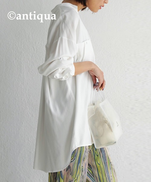 antiqua(アンティカ)の「「大人が選びたい。」Vネックスタンドカラーシャツ(その他トップス・レディース・ブラック/オフホワイト/カーキ・FREE)」の12枚目の写真