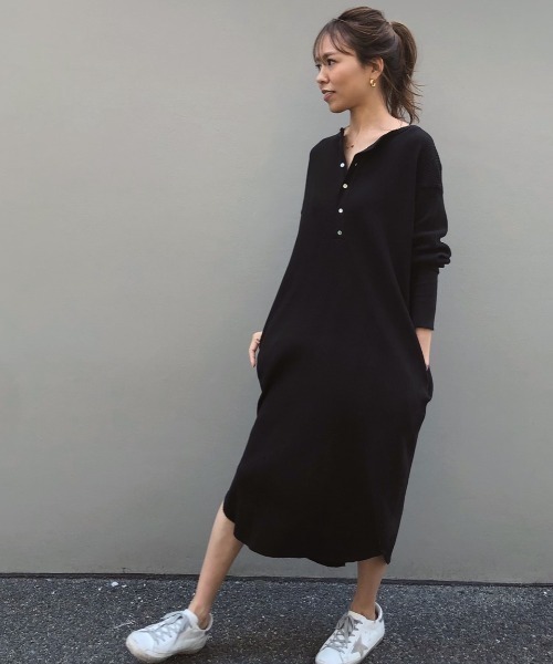 ulu（ウル）の「3way shell button thermal cardigan onepierce（ワンピース・レディース・ブラック/カーキ/グレー・FREE）」の2枚目の写真