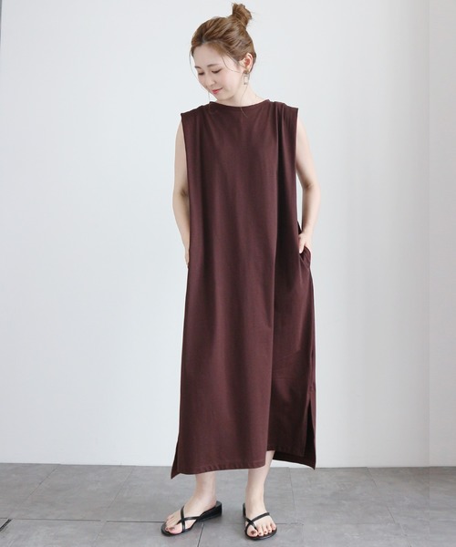 AMERICAN HOLIC（アメリカンホリック）の「バックドレープフレンチスリーブマキシワンピース　＊〇（ワンピース・レディース・ブラウン/ブルー/ベージュ/ブラック・M/L）」の3枚目の写真