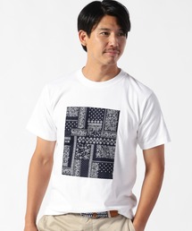 ペーズリー柄パネルクルーネックTシャツ
