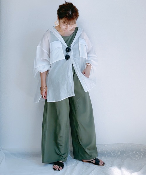 ap retro（アプレトロ）の「ポケット付きシアボリュームシャツ【ZOZO限定アイテム】（シャツ/ブラウス・レディース・オフホワイト/ブラック・FREE）」の14枚目の写真