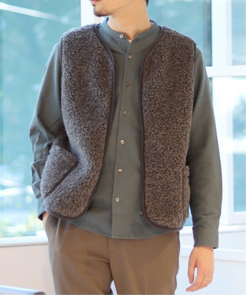 417 EDIFICE（フォーワンセブンエディフィス）の「メランジ シャギーネル ノーカラーシャツ（シャツ/ブラウス・メンズ・ホワイト/カーキ/ネイビー/チャコールグレー/グリーン・SMALL/MEDIUM/LARGE/X-LARGE）」の4枚目の写真