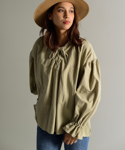 Auntie Rosa Holiday（アンティローザホリデー）の「2WAYレースアップギャザーブラウス（シャツ/ブラウス・レディース・ホワイト/ブラック/ライトグリーン・FREE）」の15枚目の写真