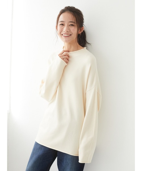 CRAFT STANDARD BOUTIQUE(クラフトスタンダードブティック)の「モックネックラグランニットプルオーバー《ウォッシャブル仕様》〇*(ニット/セーター・レディース・チャコールグレー/ライトブルー/ブラック/ベージュ/アイボリー/モカ/グリーン系その他2/レッド系その他5・M/L)」の2枚目の写真